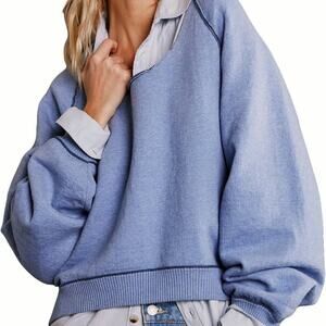 Free People We The Free Midnight Pullover Sweatshirt Blue S Cozy Slouchy
